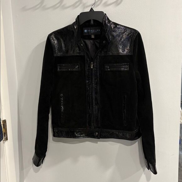 Kenneth Cole Jackets & Blazers - Leather/Suede Kenneth Cole Reaction Women’s 
Glossy Black Leather Suede Jacket